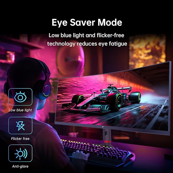 KTC 34 Inch Ultrawide Monitor, 165Hz WQHD 3440X1440 Curved Gaming Monitor, 1500R PC Monitor, HDR, FreeSync & G-Sync, HDMI, DisplayPort, VESA, Tilt Swivel Height Pivot Adjustment, H34S18S