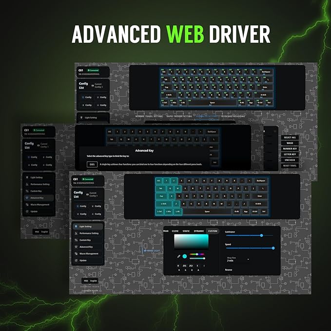 RK ROYAL KLUDGE C61 HE Gaming Keyboard 60% Wired Mechanical Keyboard with Hall Effect Magnetic Switch 8000Hz Polling Rate Rapid Trigger RGB Backlit, 61 Keys, Black Green