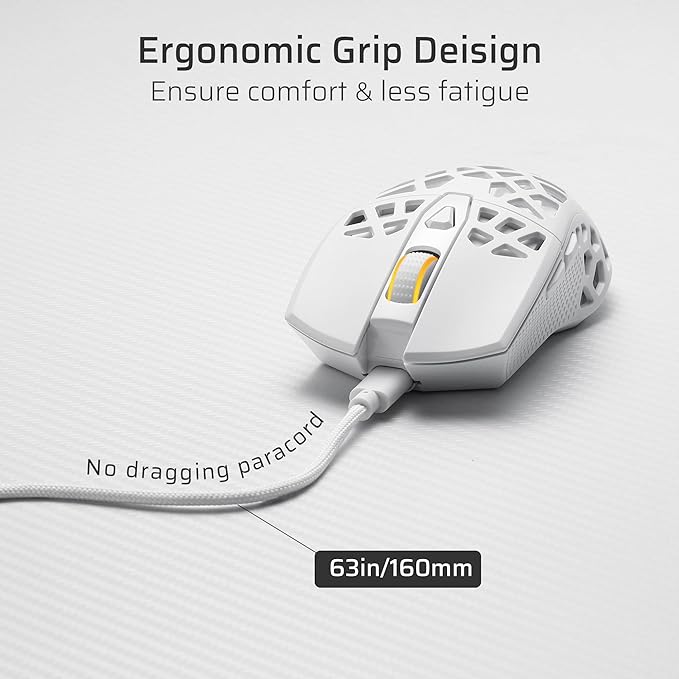 LTC GM023 Tri-Mode Wireless Gaming Mouse, 79g Ultra-Light Honeycomb Ergonomic Gaming Mouse, 2.4Ghz/BT/Wired, 6-Level DPI 4800, 6 Programmable Buttons, Pro Software