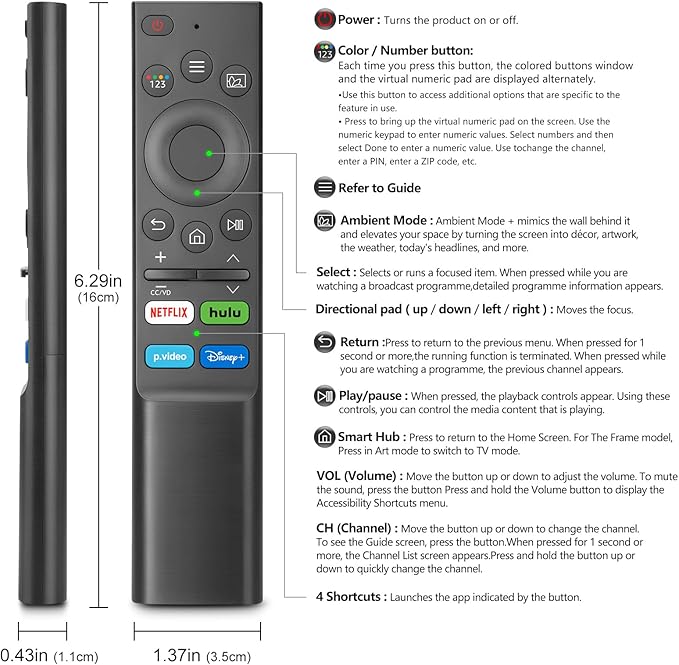 【Pack of 2】 Universal Replacement Remote Control for Samsung TVs - Compatible with The Frame QLED OLED UHD 4K/8K Smart TVs & Monitor Series