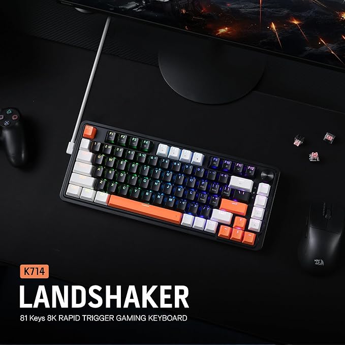 Redragon K714 Rapid Trigger HE Gaming Keyboard, 75% 81 Keys Wired Mechanical Keyboard w/Hyper-Fast Actuation Magnetic Switch, Actuation Point Adjustable, 8K Hz Polling Rate, Dedicated Control Knob