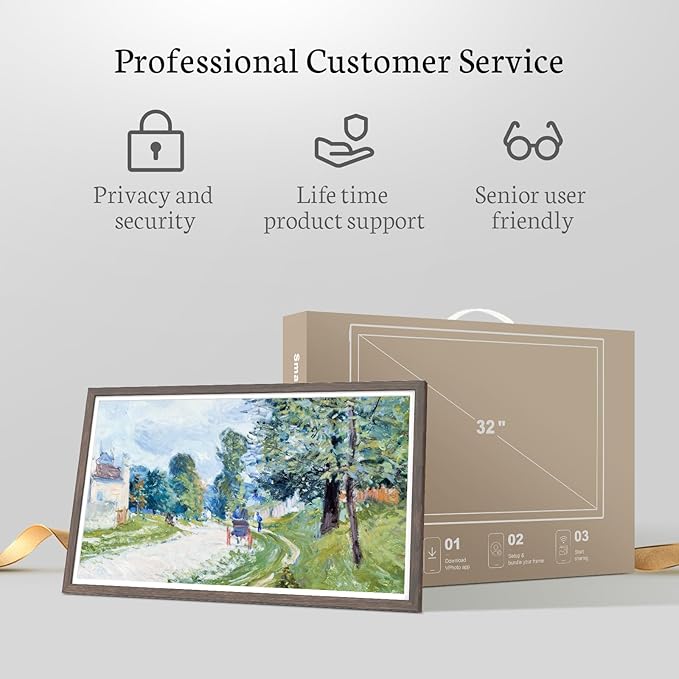 BSIMB Large Digital Picture Frame 32 Inch, 64GB 1920x1080 FHD WiFi Digital Photo Frame Electronic, Wall Mount Included, Share Pictures/Videos via App Easy Setup Gifts for Mom(Non-Touch), Dark Wood