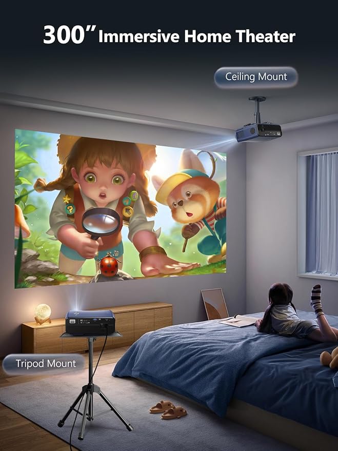 WiFi Bluetooth Smart Home Theater Projector 4K Ultra HD LED High Lumens 1700 ANSI Daytime Movie Gaming Video Proyector HDR10+ Android TV with Apps,Dolby Audio,Auto Focus,HDMI ARC for Ceiling/Room