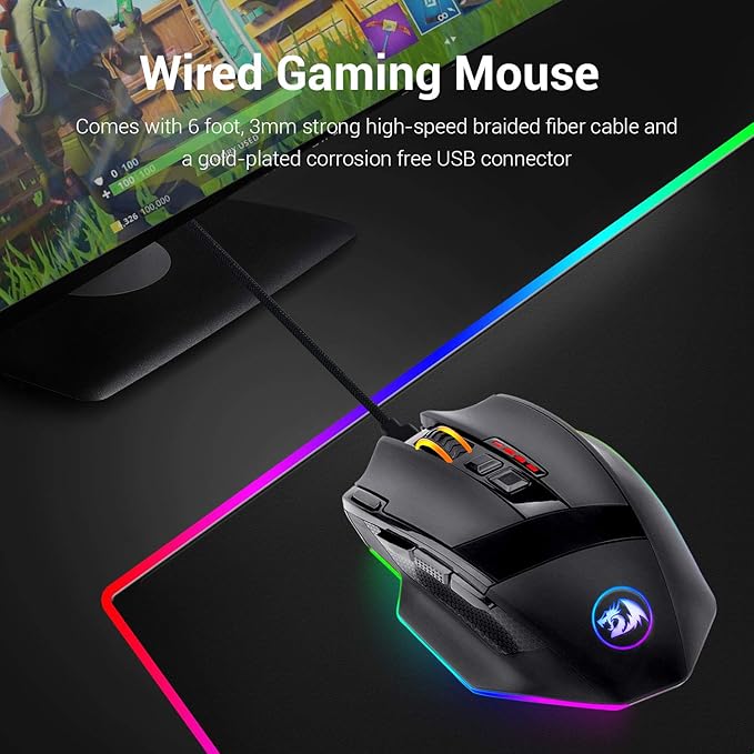 Redragon M801 Gaming Mouse, RGB PC Gaming Mouse MMO with 9 Programmable Buttons Macro Recording, 16000 DPI, Fire Button for Gaming Windows Computer - Wired, Black