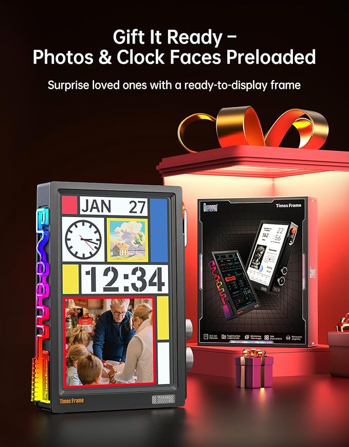 Divoom Times Frame-10.1" Digital Picture Frame Transparent IPS Smart Linux OS with RGBLED Rotary Knob WiFi 64GB 400+Clock Faces Widget 50+API Feeds Gift Mode Pixel Art Community Personalized Display