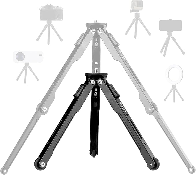 Aluminum Mini Table Tripod, Weight 162g/0.35lb, Maxload 5kg/11lb, Foldable Stand, Compact Lightweight Camera Spider Tripod, for Camera/Phone/Live Stream Light/Projector (MT-03S)