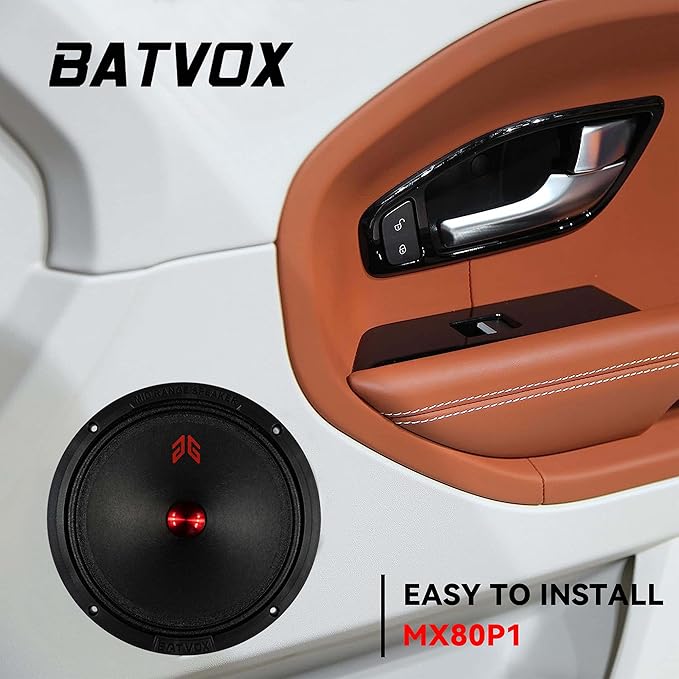 MX80P1 Midrange Loudspeaker 8" Red Dust Cap, 480W Max, 4 Ohms, Premium Quality Audio Door Speakers for Car or Truck Stereo Sound System, Black (2 Speaker)