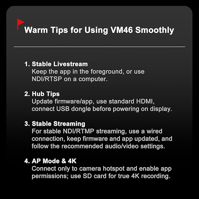 VM46 Wireless Live Streaming Camera, 4K Camera for Streaming with 8-Mic Noise Canceling Array, 60X Hybrid Zoom, 6H Battery, App Control,Stream to YouTube/Twitch/Facebook/RTMP via LTE/Wi-Fi