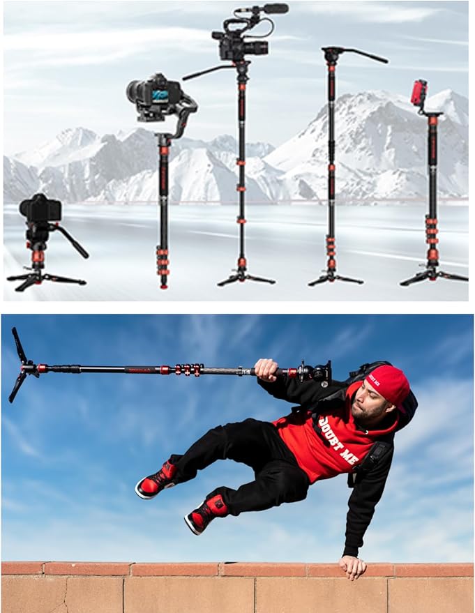 IFOOTAGE Cobra 3 Monopod Camera Stand with Pedal C180F-P, 71" Monopod for Camera Carbon Fiber, Compatible with Sony Canon Nikon DSLR Camera, Payload 17.64Lbs/ 8KG