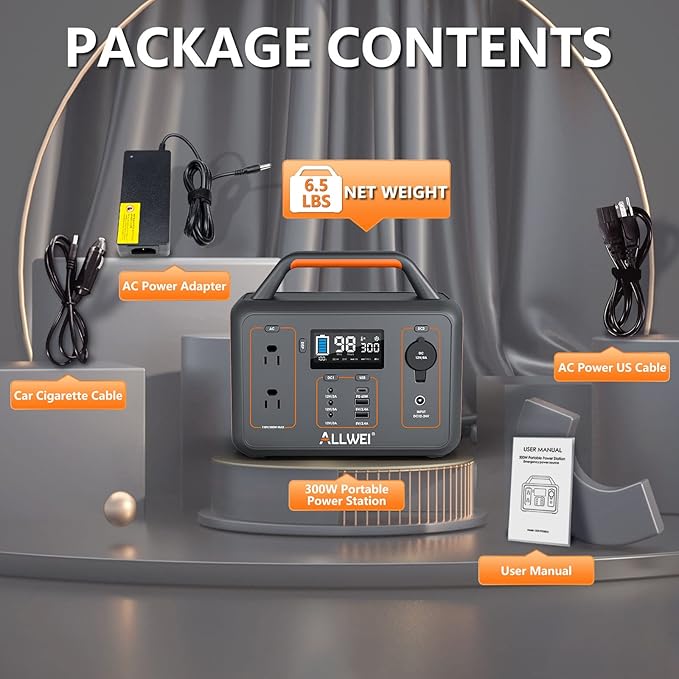 ALLWEI Portable Power Station 300W, 280Wh Solar Generator, 110V AC Outlet, Backup Lithium Battery LED Light for Outdoor Camping Emergency Home Backup(Renewed)