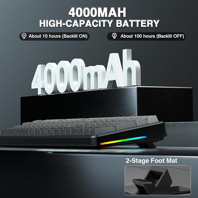 AULA F108 Wireless Mechanical Keyboard, Full Size Gaming Keyboard with Number Pad, Side Printed PBT Keycaps, Pre-lubed Switches, RGB Backlit, Hot Swappable Creamy Sounding Computer Keyboards, 108 keys