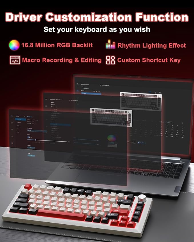 Y75 Wireless Mechanical Keyboard,75% Hot Swappable Custom Keyboard with Knob,RGB Backlit, PBT Keycaps,2.4GHz/USB-C/BT5.0 Mechanical Gaming Keyboards(White&Red,Milk Switch)