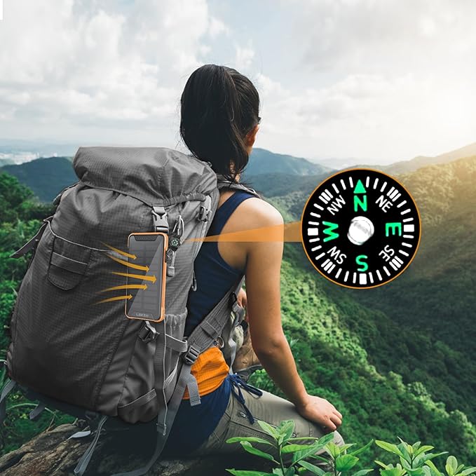 Lekzai Solar Power Bank, Real Rated 20,000mAh Portable Wireless Fast Charger USB-C PD 20W, External Battery Pack with LED Flashlight for Outdoor, Camping -Orange