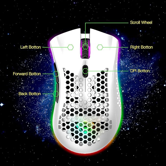 VEGCOO Wireless Gaming Mouse, Silent Click Wireless Rechargeable Mouse with Colorful LED Lights and 3 Level DPI 400mah Lithium Battery for Laptop and Computer (C23 White)