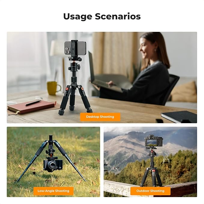 K&F CONCEPT Mini Desktop Tripod, 20.5''/ 52cm Compact Desk Tripod with 360 Degree Ball Head, 1/4 inch Quick Release Plate for Camera Video Camcorder, Load up to 13.22 lbs/6 KG