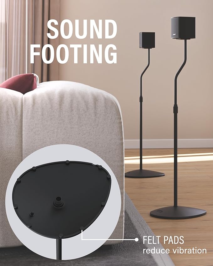 SANUS Speaker Stands Pair for Satellite & Bookshelf Speakers up to 3.5lbs – 10” Height Adjustment – Includes L-Shaped Bracket & Keyhole Adapter for Compatibility – Easy DIY Assembly