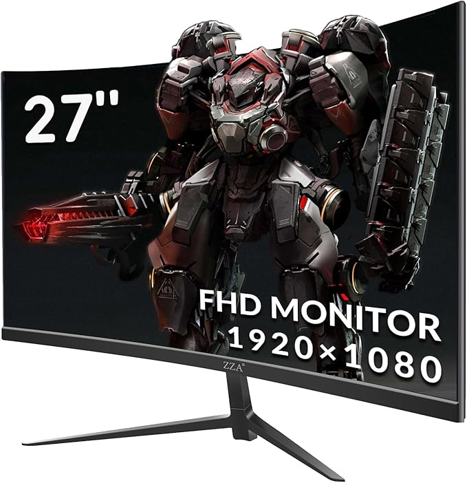 ZZA Gaming Monitor 27 Inch Curved 180Hz| 165Hz|144Hz|1ms| Computer Monitor FHD|1080P| 90% DCI-P3,100% sRGB,PC Monitor FreeSync| HDMI|HDR|Low Blue Light| HDMI|DP Ports| VESA Mount| Metal Stand