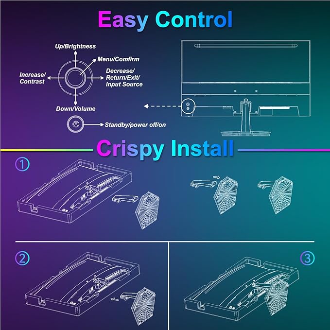 SANSUI Curved Monitor 24 inch 100Hz USB Type-C Computer Monitor with Built-in Speakers- MPRT 1ms,Adaptive Sync,HDR,1500R,VESA 75x75mm Compatible, for Home and Office(ES-24C1)