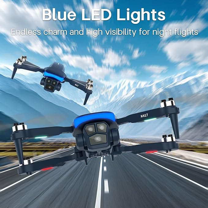 Mini Drone Professional with Blue LED Electric Adjustable Camera,brushless Drones FPV Adults Long Range Gravity Control Gesture Selfie,Drone Wind Resistant Headless Mode Tap Fly Foldable,3 Speeds