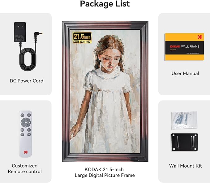 KODAK 21.5" Smart Digital Picture Frame with 32GB+2GB RAM - Auto-Rotating 1920 * 1080 FHD IPS Screen, Remote Control, WiFi/SD Card/App Connectivity for Home, Office & Cafe