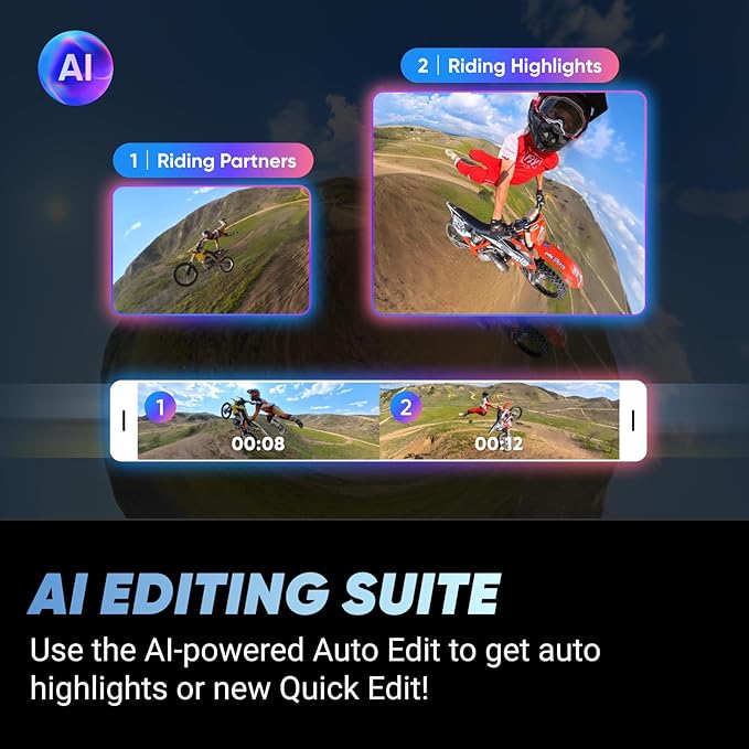 Insta360 X4 Motorcycle Handlebar Bundle - Waterproof 8K 360 Action Camera, 4K Wide-Angle Video, Invisible Selfie Stick Effect, Removable Lens Guards, 135 Min Battery Life, AI Editing, Stabilization