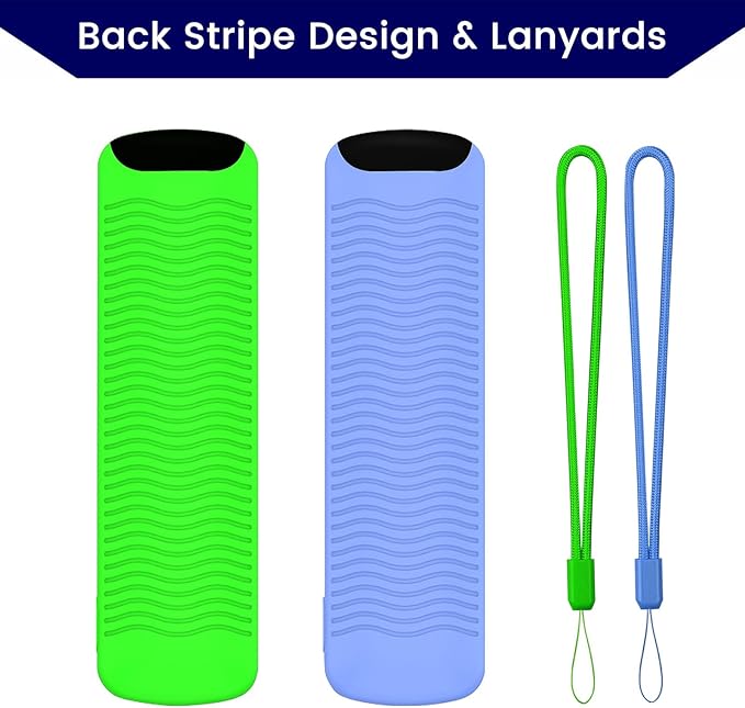 2-Pack Glowing Green + Glow Blue Remote Cover Compatible with Amazon Fire TV Stick, HD, 3rd Gen., 4K Remote Controls, Anti-Slip Silicone Protective Case with Lanyard, GITD!