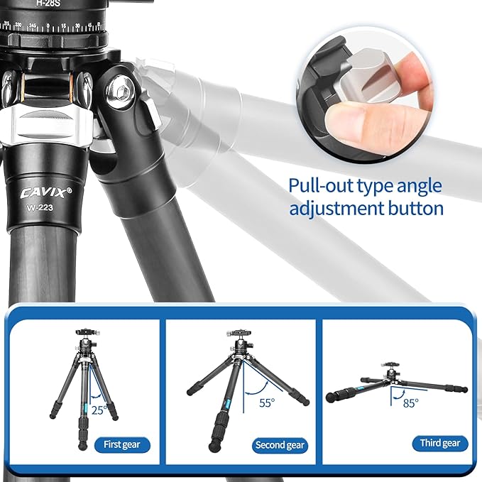 CAVIX 28in Carbon Fiber Tripod with 360° Ballhead Compact Lightweight Travel Tripod for Mirrorless Cameras