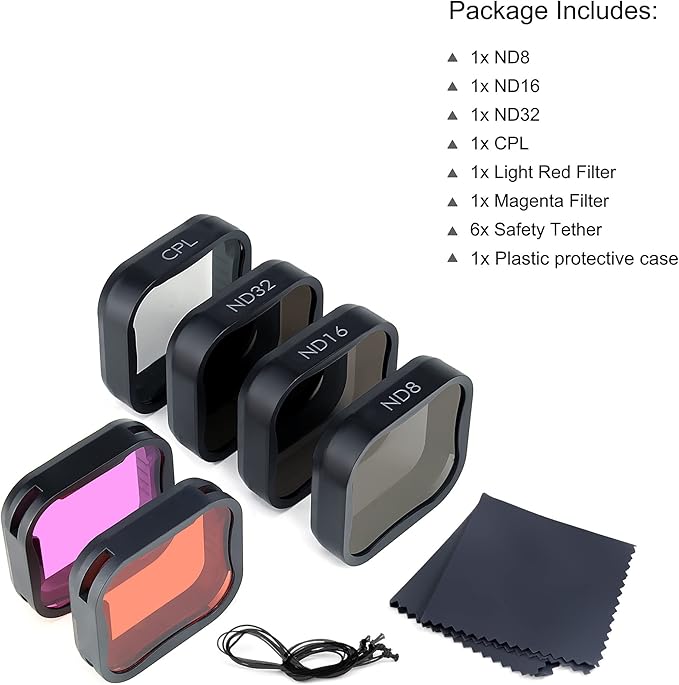 6 Pack Camera Lens Filter Set for GoPro Hero7 6 5 Black 2018,3ND Filters(ND8/ND16/ND32),CPL Filter, Light Red/Magenta Filters, Neutral Density Circular Polarizer,Protective for Color Correction