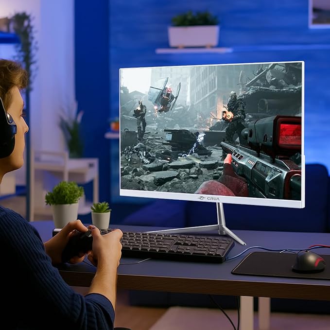 CRUA 24.5" White Gaming Monitor, 200Hz FHD(1920 * 1080P) VA Screen Computer Monitor, Supports Freesync, 120% sRGB, Blue Light Filter, Built-in Speakers, Wall Mountable Installs(HDMI 1.4/DP 1.2)