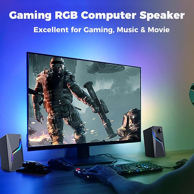 ROSON Computer Speakers, PC Gaming Speakers with Enhanced Bass and Volume Control, Stereo 2.0 USB Powered 3.5mm Aux Multimedia Speakers for Laptop/Desktop/Tablets/Phone