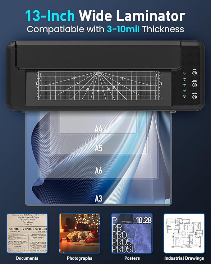 Qfun 3-10 Mil Thermal Laminator Machine 11x17 Heavy Duty Lamination Machine 4-Roller Commercial Laminating Machine 13 inch for Teacher, Large Laminate Machine with Laminating Sheets for Office School