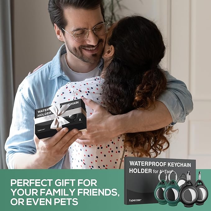 Waterproof Airtag Holder - 4 Pack Airtag Keychain Holder Compatible with Apple AirTags, Ultra Durable Anti-Scratches Protective Case with Keyring for Luggage, Backpack, Pet, Bag, Black/Green