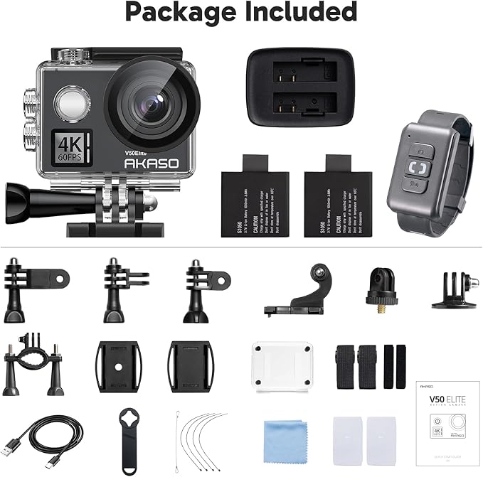 AKASO V50 Elite 4K60fps Touch Screen WiFi Action Camera Voice Control EIS 131 feet Waterproof Camera 8X Zoom Remote Control