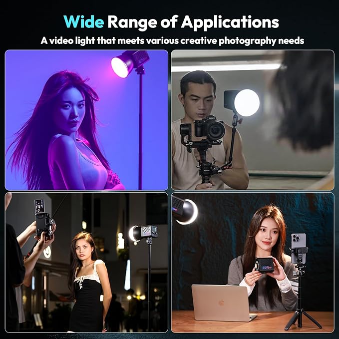 ULANZI 40W Pro RGB Portable LED Video Light w DC Power Adapter, 3400mAh Build-in Battery Metal Mini Adjustable Color Temperature COB Continuous Output Lighting Handheld Spotlight 2500K-6500K for Video