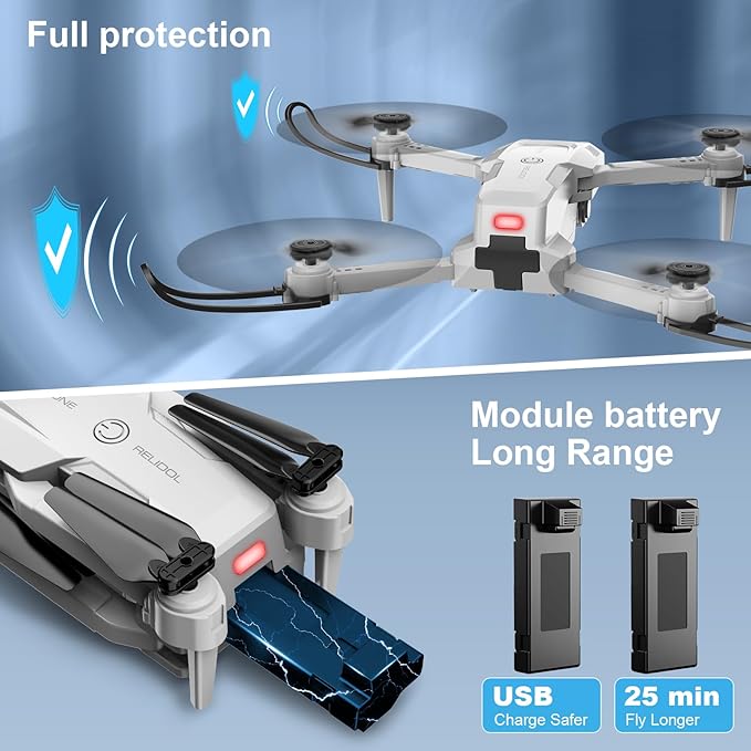 Drone with 1080P Camera - Foldable Remote Control Quadcopter with Voice Gesture Control, 3D Flip, One Key Start, Emergency Stop, 2 Batteries, Easier to use, Toy for Adults Beginners, Grey
