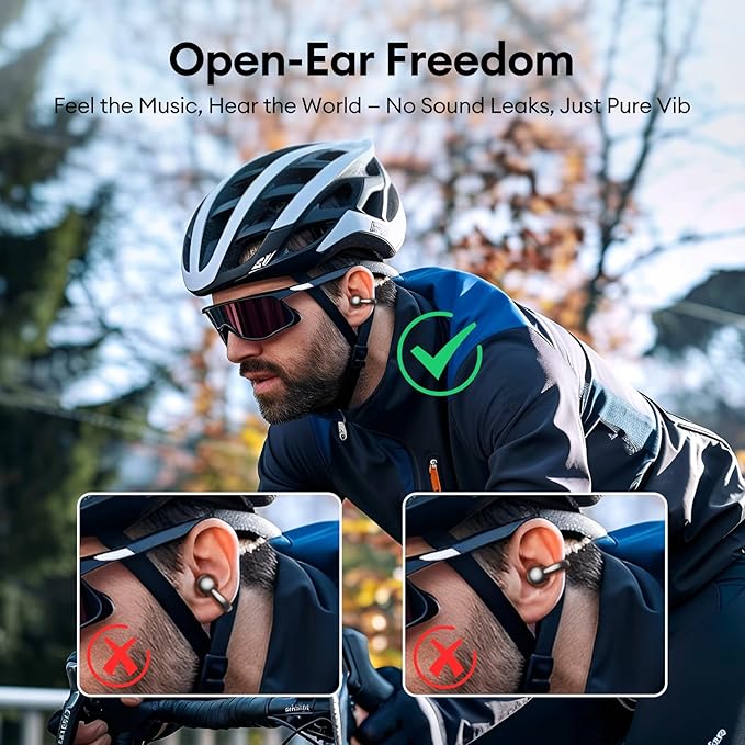 PAXA M100 Clip On Ear Headphones, Open Ear Earbuds Wireless Bluetooth 5.4, Clip On Earbuds with LCD Touchscreen, Lightweight Comfort Open Ear Headphones for Sports, Fitness, and Workouts, Black