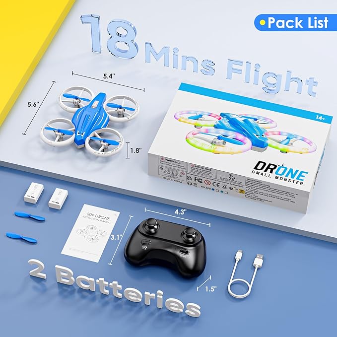 Drone, Mini Drone for Kid and Beginner with Led Light, Small Indoor Rc Drone with 360 Flip, 2 Batteries, One Key Take Off Landing, Kids Flying Toy Gift for Boy and Girl(Dark Blue)