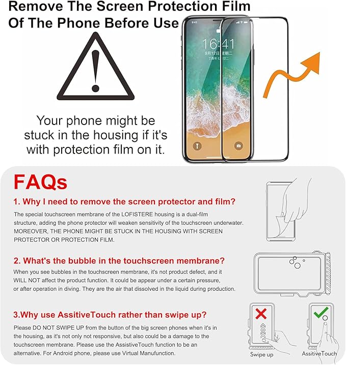 Waterproof Phone Case for Snorkeling & Diving (33ft/10m), IP68 Waterproof Hard Case for Swimming, Universal Underwater Touch Screen Case Compatible with iPhone (Orange, 4th Generation Phone Case)