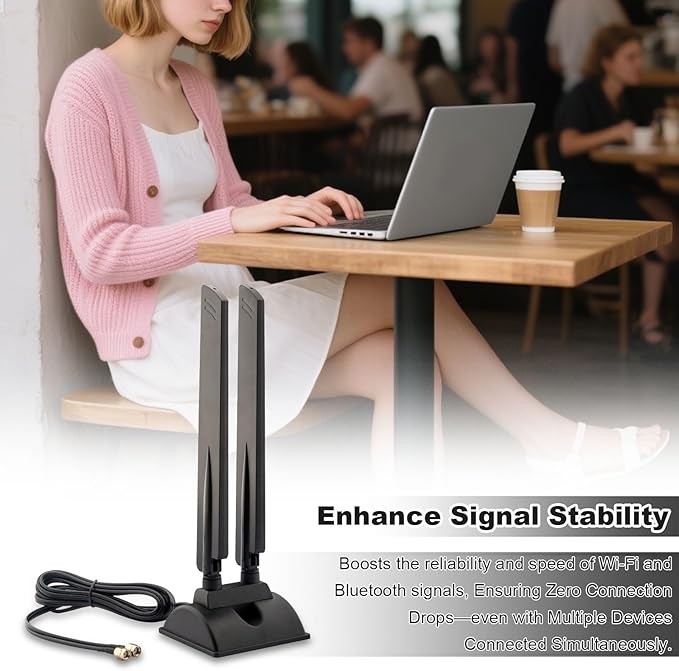 WiFi 6E Antenna Tri-Band 6GHz 5GHz 2.4GHz RP-SMA WiFi Antenna Magnet Mount Base for PC Desktop Computer Motherboard WiFi Bluetooth Card Wireless Router