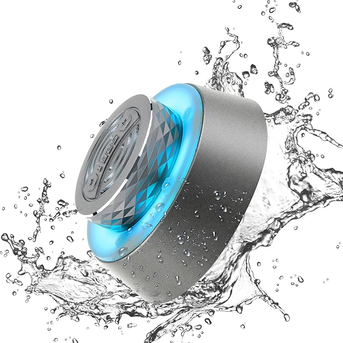 Bluetooth Shower Speaker, IP67 Waterproof Wireless Speaker with Colorful LED Lights, True Wireless 3D Stereo Sound, Portable Outdoor Speakers for Beach, Pool, Kayak, Travel, and Home Use (Grey)