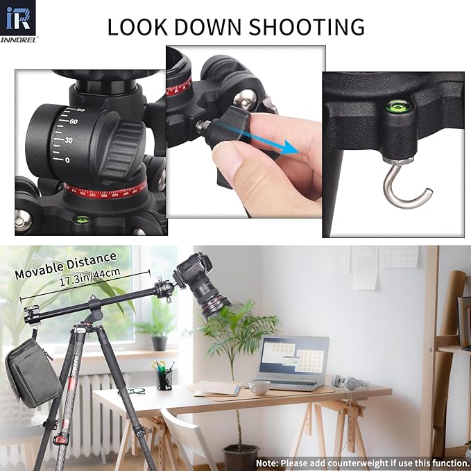 Carbon Fiber Horizontal Tripod INNOREL YT284C with Rotatable Multi-Angle Center Column,29mm Tube Professional Travel Camera Tripod Monopod for Digital DSLR Video Camcorder Overhead Shooting Load 20kg