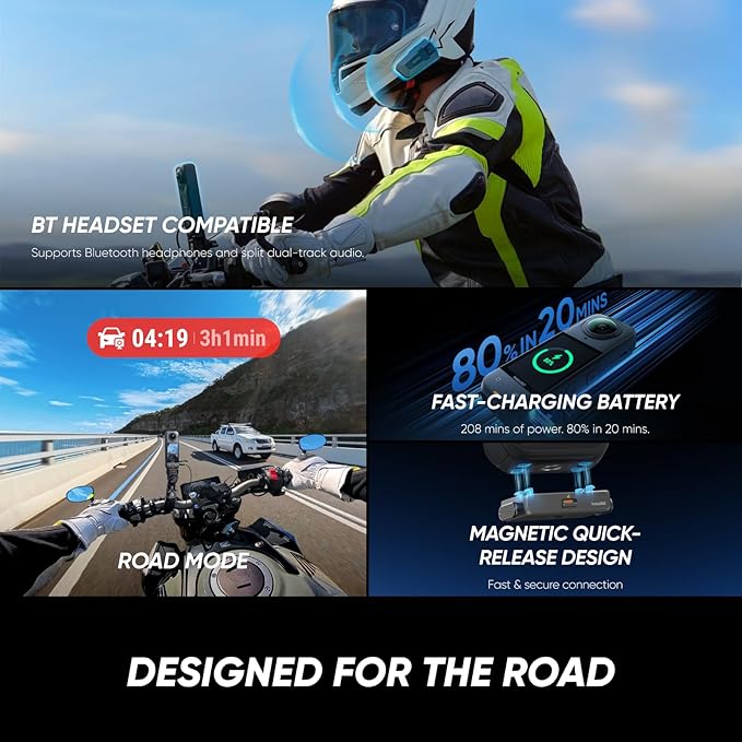 Insta360 X5 Motorcycle Bundle - Waterproof 8K 360° Action Camera, Rugged & Replaceable Lens, 3-Hour Battery, Clear Audio, Stabilization, Invisible Selfie Stick Effect, Leading Low Light