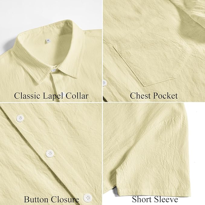 Vssjavun Mens Short Sleeve Button Down Shirts Casual Cotton Shirt Summer Beach Tops with Pocket