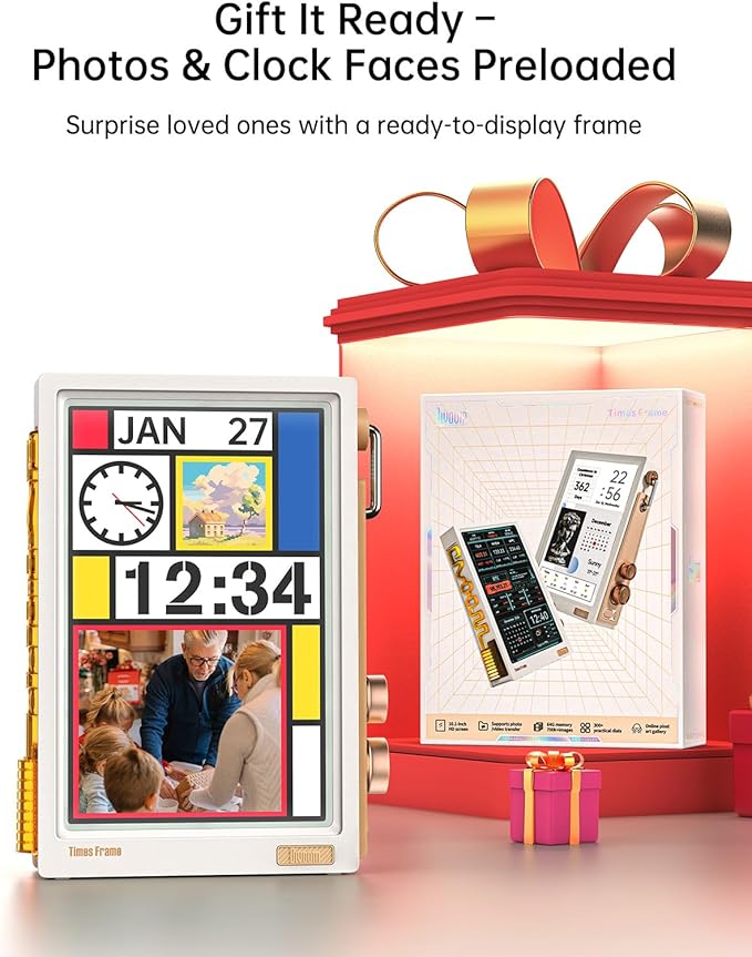 Divoom Times Frame-10.1" Digital Picture Frame Transparent IPS with RGBLED Rotary Knob WiFi 64GB 400+Clock Faces Widget 50+API Feeds Gift Mode Pixel Art Community Personalized Data Display (White)
