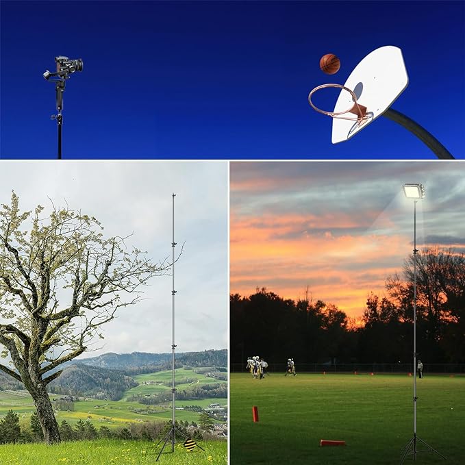 【16' Heavy Duty】 RAUBAY Extreme Tall Video Camera Sports Tripod Stand Air-Cushioned Telescoping Aluminium Alloy Light Stand with 1/4"& 3/8" Screw Adapter, Professional Sky High Tripod - TT480 Black…