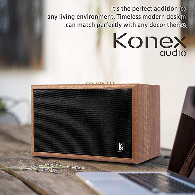 Retro Wooden Bluetooth Speaker, KONEX 40W Vintage Portable Wireless Speaker, Bluetooth 4.2 Heavy Bass Music Player, 20H Long Playtime, Outdoor Speaker for Home, Office, Party, Gift for Friend
