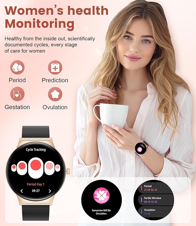 LIGE IGE Smart Watch for Women(Bluetooth Calls), 1.43" AMOLED HD Display, 100+ Sports Modes Fitness Tracker Watch, 5ATM Waterproof/Pedometer/Sleep Smartwatch Women, iOS Android Smart Watches Womens