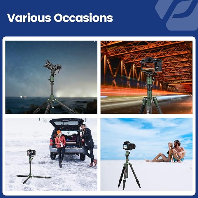 Fotopro 60inch Carbon Fiber Tripod Compact Camera Tripod with Ball Head Quick Release Plate Detachable Monopod Load up to 17.63lbs X-go E 2 Carbon Fiber Green