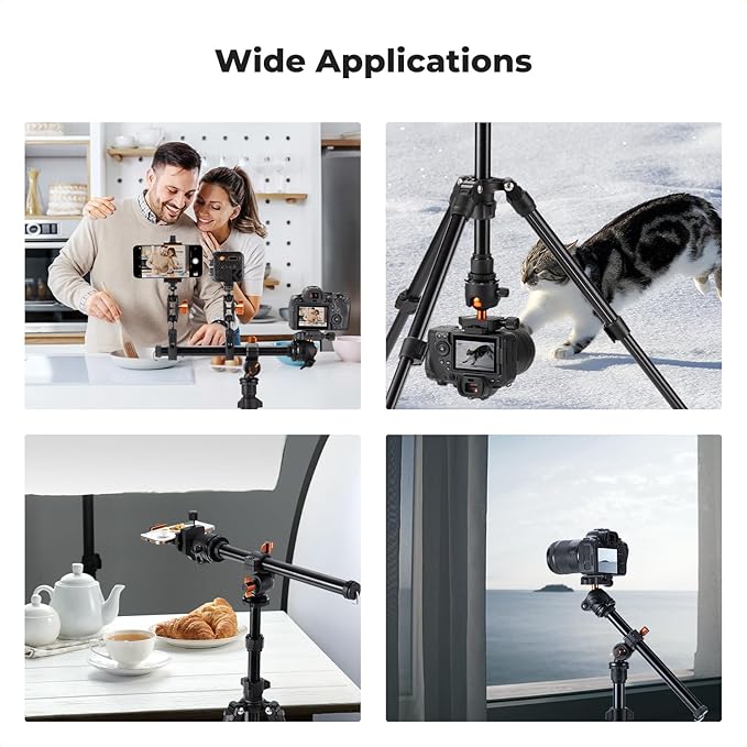 K&F Concept 76 inch Camera Tripod with Rotatable Multi-Angle Center Column,Lightweight Travel Outdoor DSLR Tripods with 360 Degree Ball Head Load Capacity 8kg/17.6lbs, Cellphone Clips for Smartphone