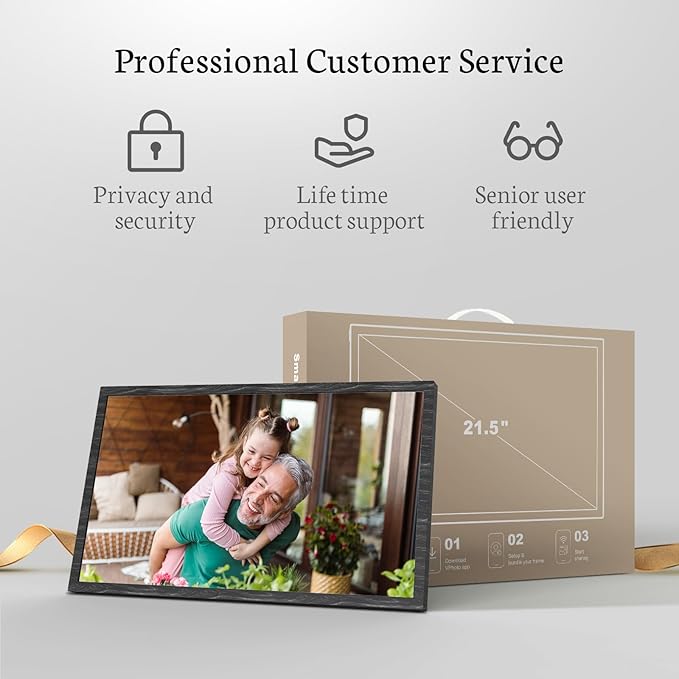 BSIMB Large Digital Picture Frame 21.5 Inch, 1920x1080 FHD WiFi Digital Photo Frame Electronic 32GB Remote Control, Share Pictures/Videos via App/USB/SD Easy Setup Gifts for Mom(Non-Touch), Black Wood
